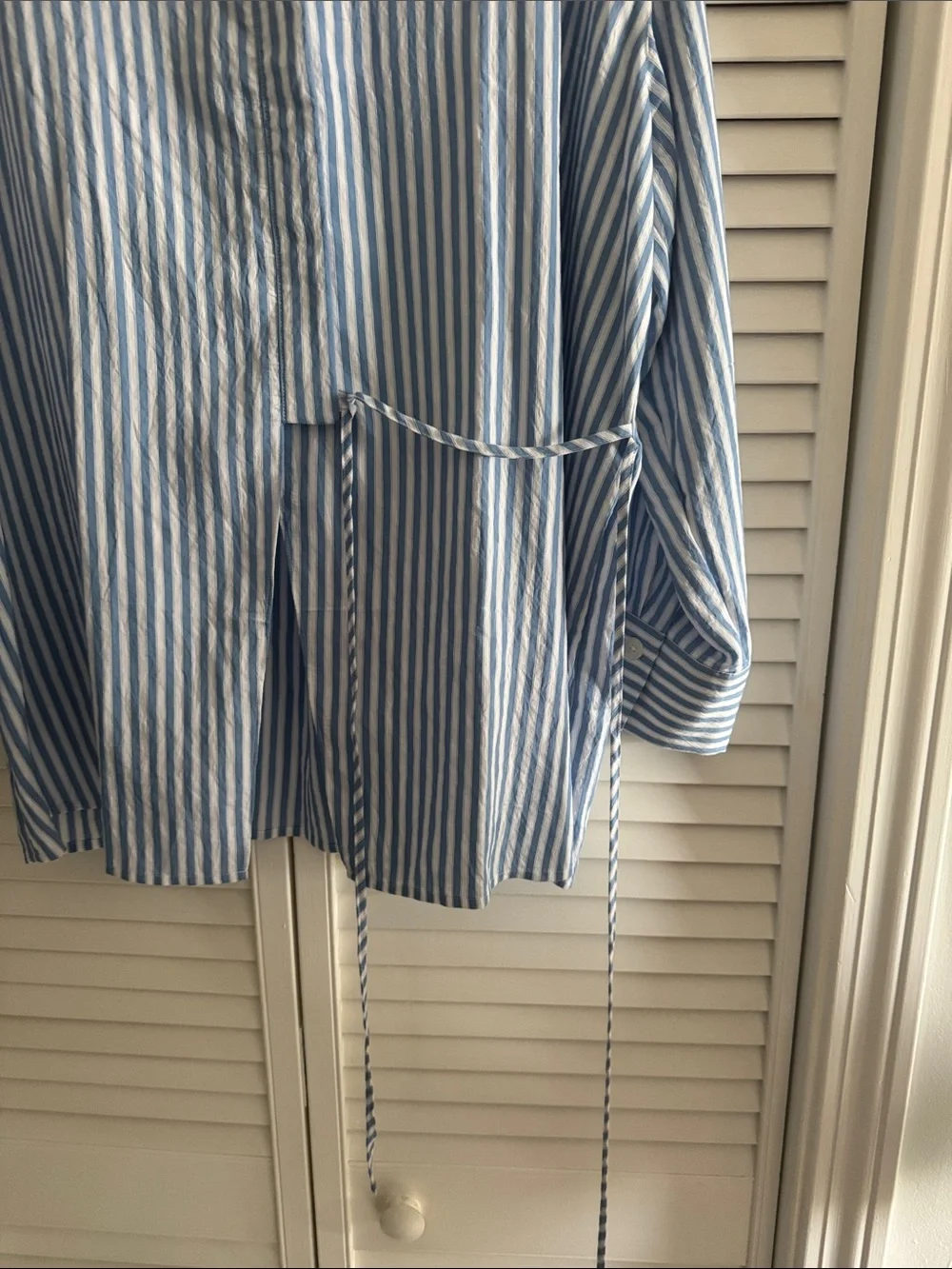 LOFT Striped Asymmetrical Side Tie Tunic Shirt